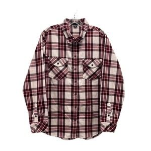 Sanctuary Plaid Flannel Button Down Shirt Medium Boyfriend Pockets Burgundy